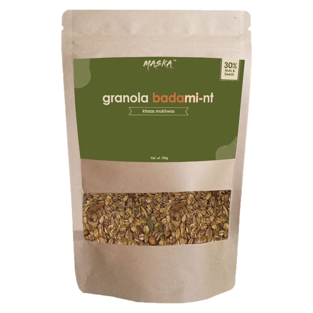 Maska Granola Badami-nt – 30% Almond, Seeds, Khaas Mukhwas, High Fibre, Antioxident Seeds, 100Gms, Badami Mukhwas