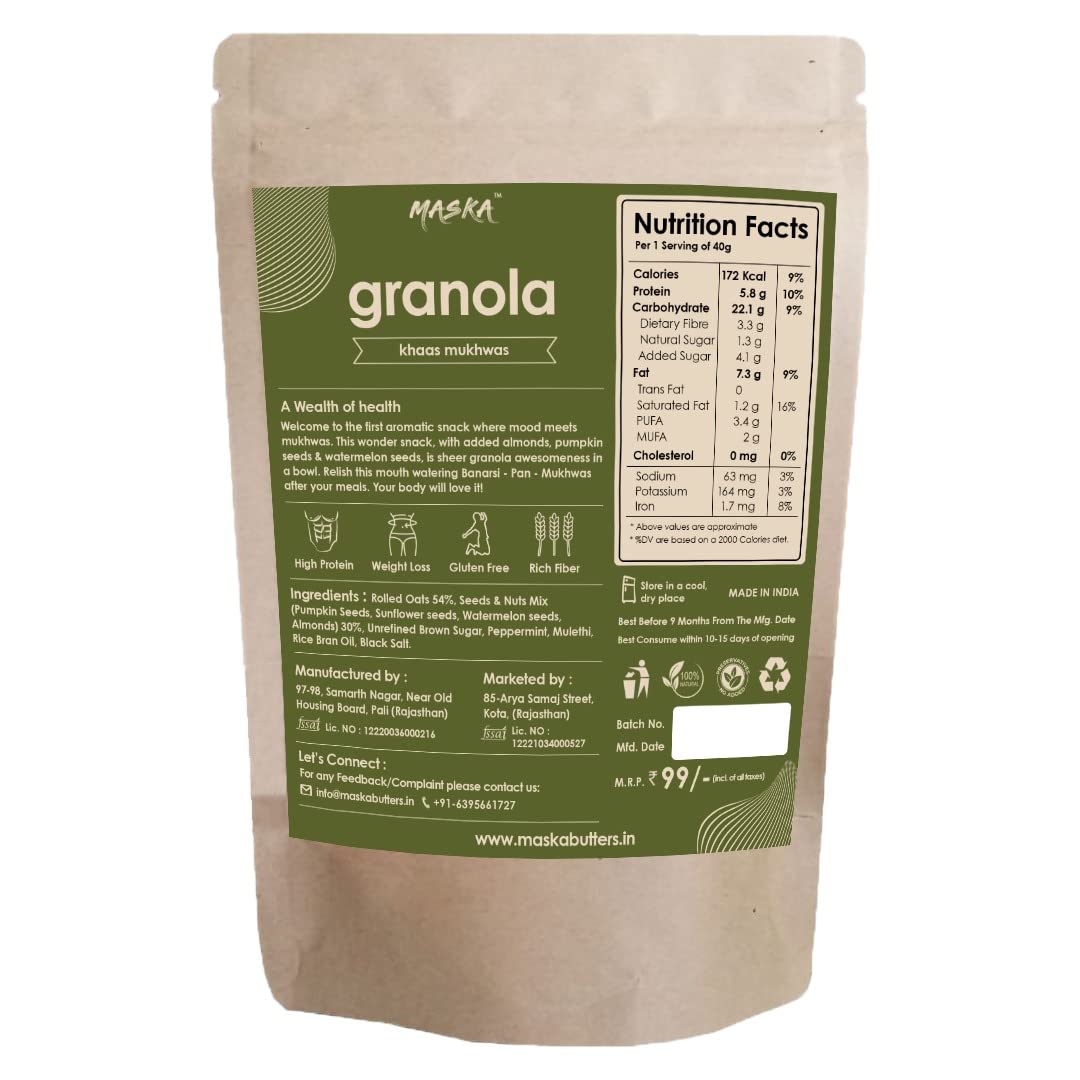 Maska Granola Badami-nt – 30% Almond, Seeds, Khaas Mukhwas, High Fibre, Antioxident Seeds, 100Gms, Badami Mukhwas