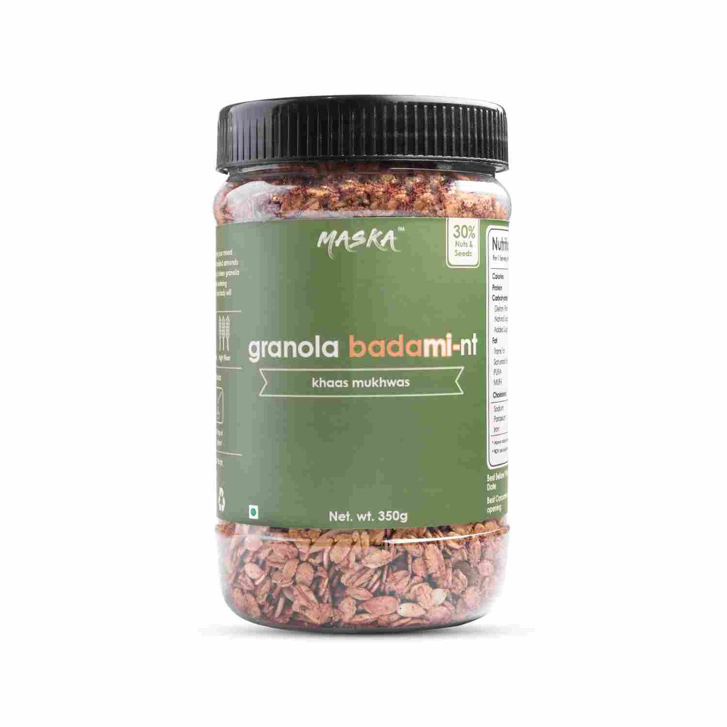 Maska Granola Badami-nt – 30% Almond, Seeds, Khaas Mukhwas, High Fibre, Antioxident Seeds, 350 Gms, Badami Mukhwas