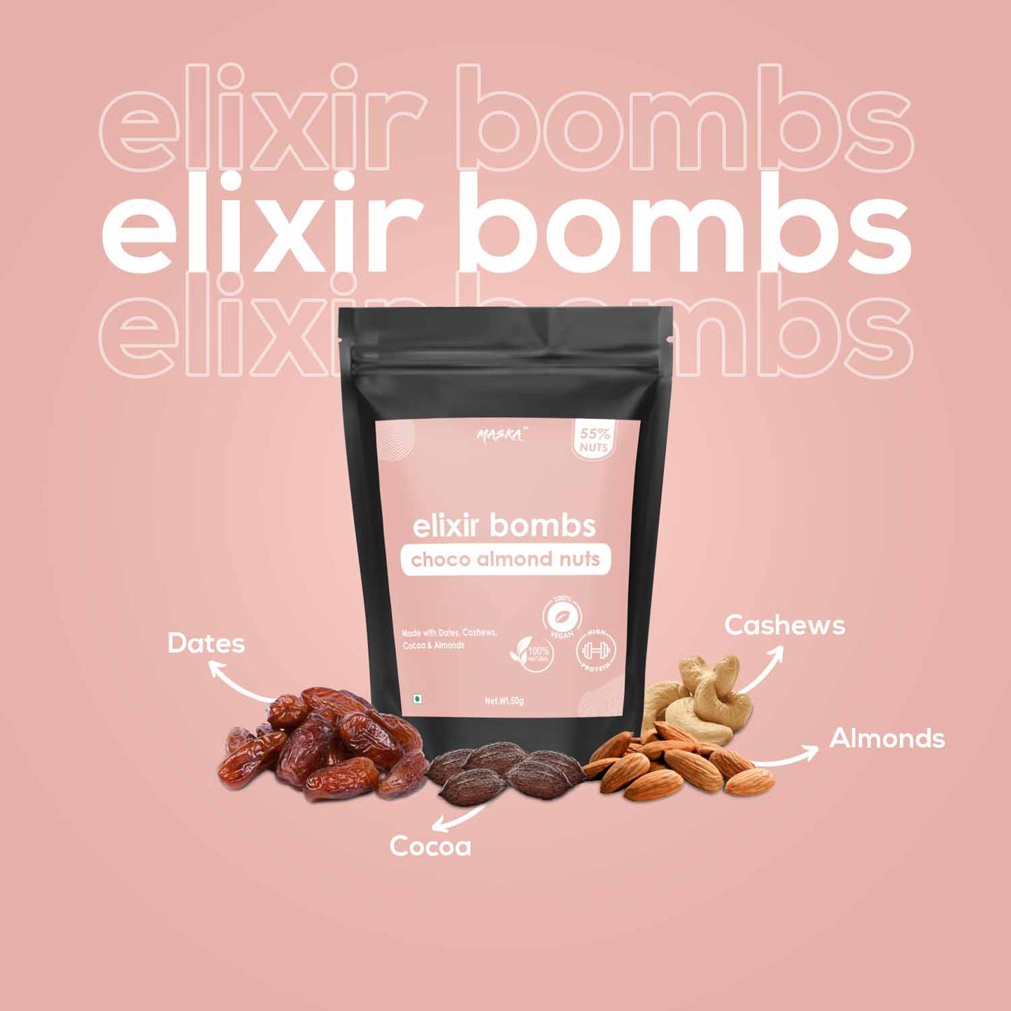 Elixir bombs; choco almond nuts Pack of 10 Bars