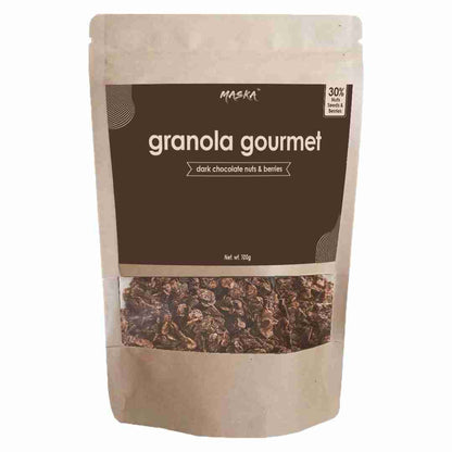 Maska Granola Gourmet – 30% Almond, Seeds, Cranberries, Dark Chocolate, Breakfast Snack, High Fibre, Antioxident Seeds, 100Gms