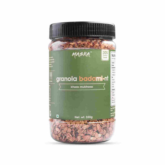 Maska Granola Badami-nt – 30% Almond, Seeds, Khaas Mukhwas, High Fibre, Antioxident Seeds, 350 Gms, Badami Mukhwas