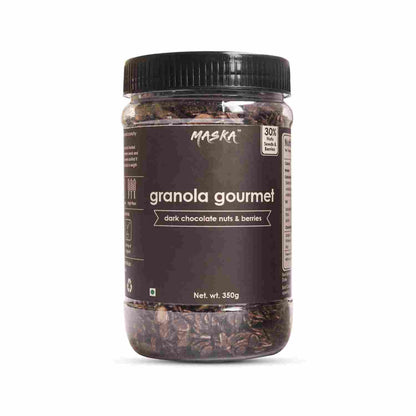 Maska Granola Gourmet – 350 GMS – 30% Almond, Seeds, Cranberries, Dark Chocolate, Breakfast Snack, High Fibre, Antioxident Seeds