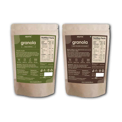 Maska Granola Gourmet & Granola Badami-nt Combo – 30% Almond, Seeds, Cranberries, Dark Chocolate, Breakfast Snack, High Fibre, Antioxident Seeds, Khaas Mukhwas, 100Gms Each