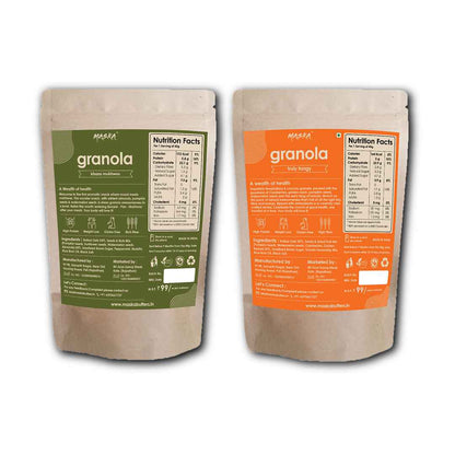 Maska Granola Tomatina & Granola Badami-nt Combo – 30% Almond, Seeds, Cranberries, Breakfast Snack, High Fibre, Antioxident Seeds, Truly Tangy, Khaas Mukhwas, 100Gms Each