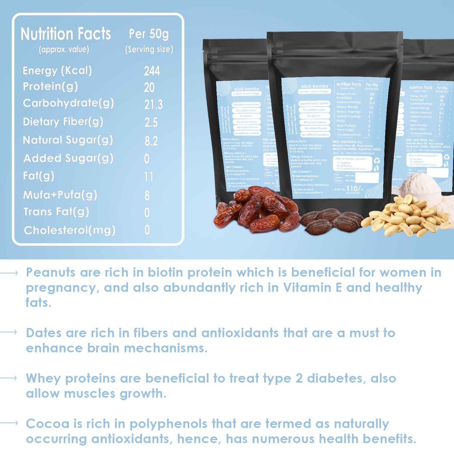 Elixir bombs – Protein choco fudge Pack of 15 Bars